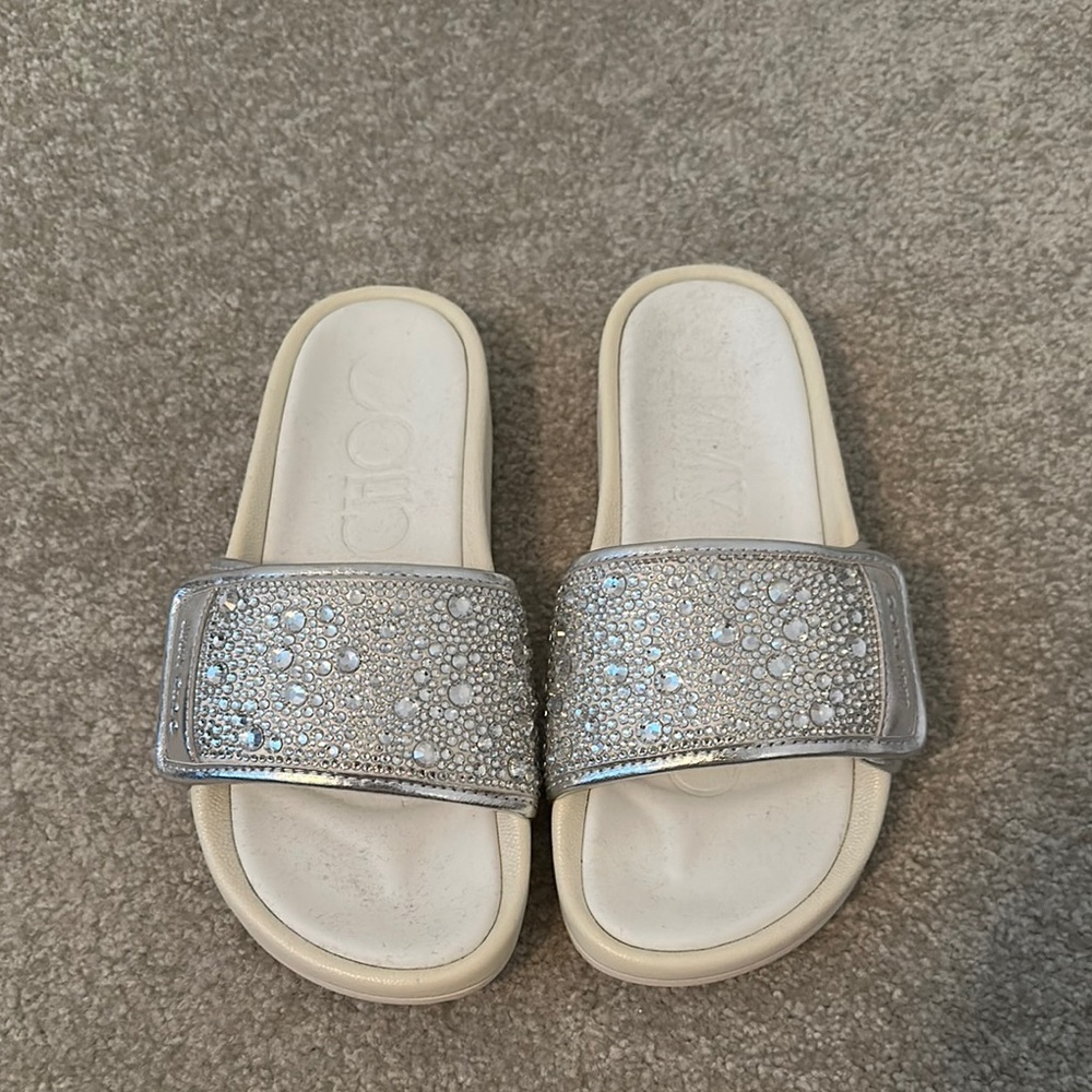 Jimmy Choo Silver Embellished Slides